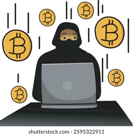 A Shadowy Figure Representing a Crypto Hacker, Surrounded by Glowing Codes and Blockchain Symbols, Portraying the Mysterious and High-Tech World of Cybersecurity Threats in the Cybersecurity