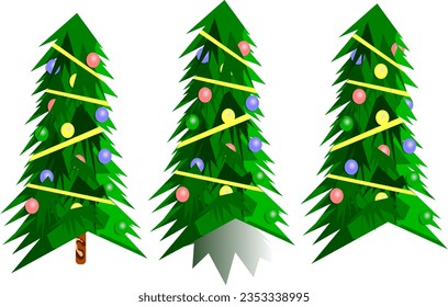 a shady and beautiful fir tree for Christmas decorated with colorful lights and golden ribbons