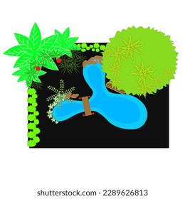 shady garden plan with pond