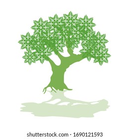 Shady green tamarind tree with a white background. Vector illustration.
