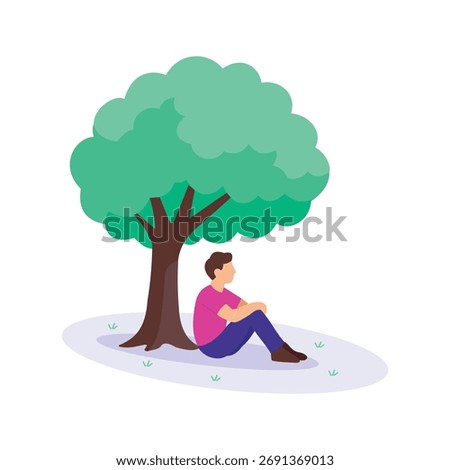 Shady Tree, Man relaxing under big shady tree
