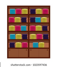 Shaelves with clothes isolated. Flat style vector illustraion.