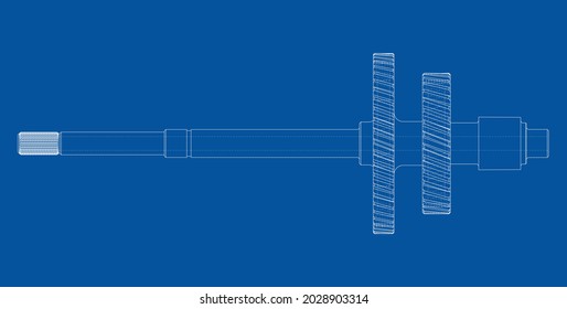 Agitar con la rueda de engranajes. Representación vectorial de 3d. Estilo de marco de cables. Las capas de líneas visibles e invisibles están separadas