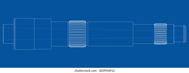Shaft with gear wheel. Vector rendering of 3d. Wire-frame style. The layers of visible and invisible lines are separated