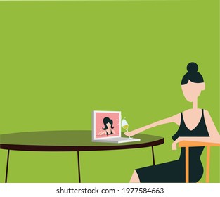 Shag Art Style vector of home officer drinking on a call