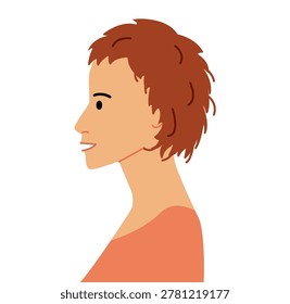Shag hairstyle flat vector profile view, layered hair shape messy texture composition for avatar, beauty app, interface, fashion illustration
