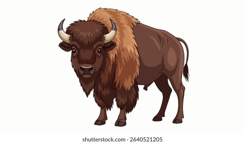 Shaggy Brown Bison Facing Forward on White Background