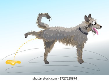 shaggy dog color  pepper&salt  pisses lifting it's leg. Sketch in south park style