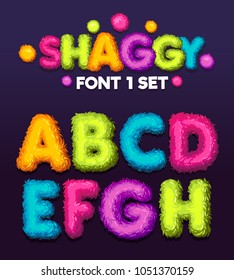 Shaggy Font 1 Set Cartoon Buchstaben. Vektorfarbillustrationszeichen a, b, ?, d, e, f, g, h. 