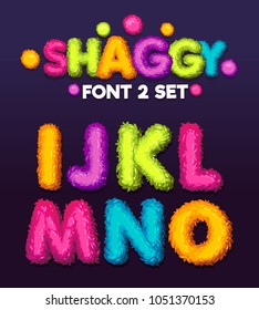 Shaggy font 3 set cartoon letters. Vector color illustration sign i, j, k, l, m, n, o