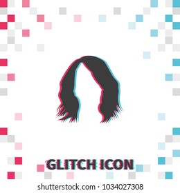 Shaggy hairstyle silhouette. Woman hairstyle  glitch effect vector icon. Loose wave hair.