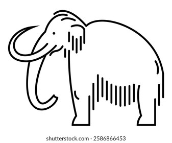 shaggy mammoth with tusks, linear simple image in profile