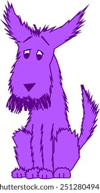 a shaggy purple dog with a mustache, sad look