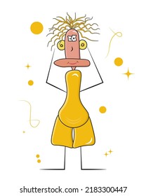 shaggy tall and sleepy dog son in doodle style on a white background with long hair