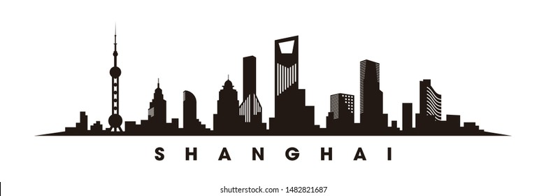 Shaghai skyline and landmarks silhouette vector