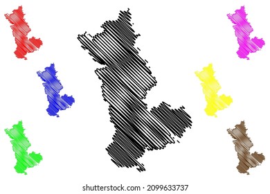 Distrito de Shahdol (estado de Madhya Pradesh, división de Shahdol, República de la India) mapa de ilustración vectorial, mapa de esbozos de dibujos