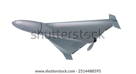 Shahed combat drone flying isolated on white background. Shahed 136 drone kamikaze. UAV geranium-2