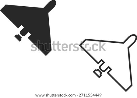 Shahed drone icons in two versions, line and black silhouette, kamikaze drone.