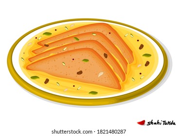 Shahi Tukda or Shahi Tukra indian Sweet Dish Food Vector