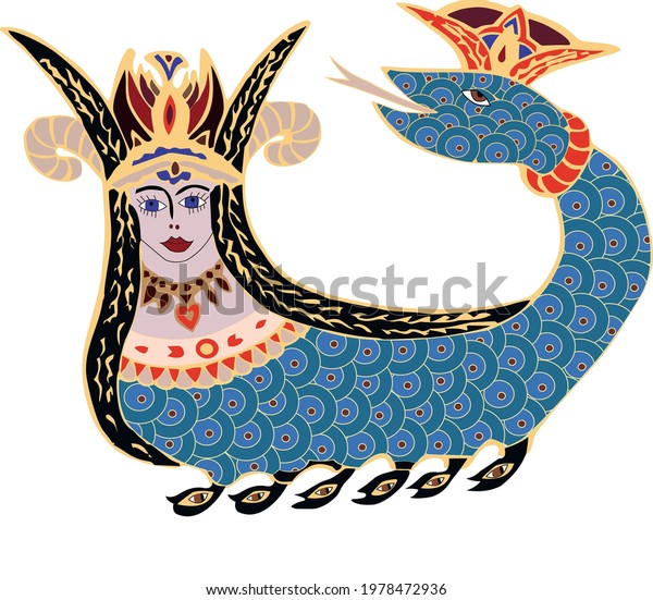 Shahmaran or Shah Maran Drawing Mythological figure from Anatolia Snake