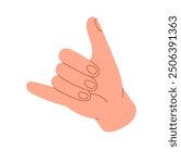 Shaka, call me hand gesture. Person shows sign of loose hang. Nonverbal communication, body language. Fist with protruding little finger, thumb. Flat isolated vector illustration on white background