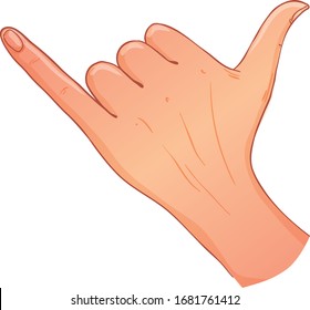 Shaka gesture or call me sing.  Outline realistic style vector illustration isolated on white background. Human hand showing surfing international symbol.