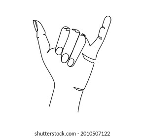 The Shaka gesture one line art. Continuous line drawing of gesture, hand, gesture call me.