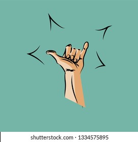 Shaka hand in comics art.