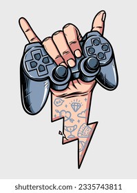 ilustración de la mano shaka y del controlador de juegos