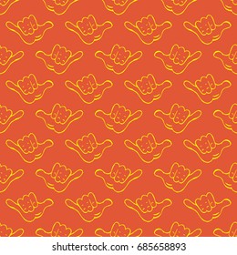 Shaka hand sign seamless vector illustration for various creative projects. Summer colorful print