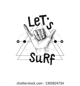 Shaka hand tattoo. Vector illustration