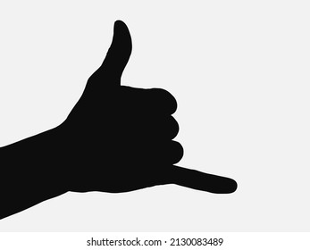 Shaka sign. Hang loose. Black silhouette on white background. Vector design