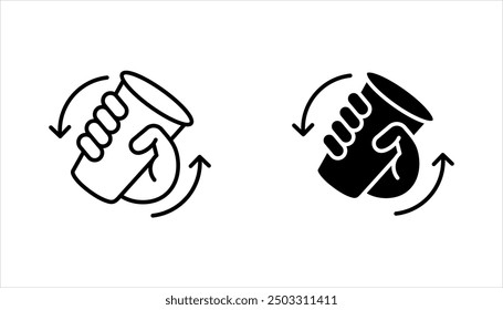 shake the bottle well, shaker icon set, hand holding drink, vector illustration on white background