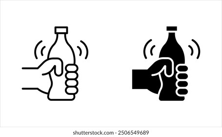 Flasche gut schütteln, Shaker-Symbol-Set, Hand, die Getränk hält, Vektorgrafik auf weißem Hintergrund