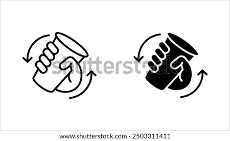 shake the bottle well, shaker icon set, hand holding drink, vector illustration on white background