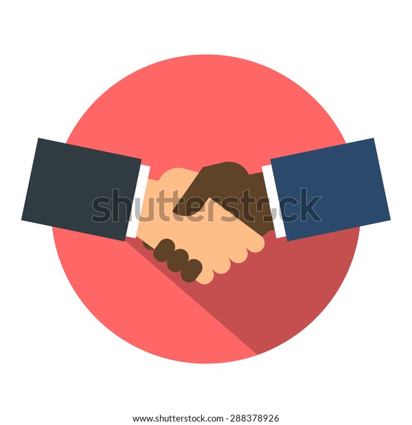 シェイクハンドフラットアイコン 赤い背景に手を振るビジネスアイコン 合意が揺れる 握手ボタン 協力のコンセプト ベクターイラスト 分離 のベクター画像素材 ロイヤリティフリー