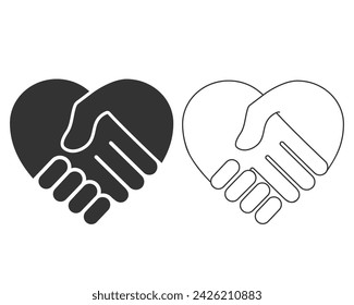 Shake Hand Glyph Vector line Icon set Flat Sign