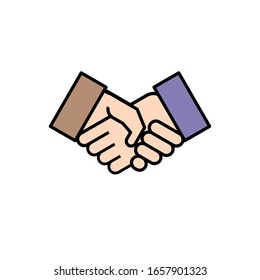 Shake hand icon on white background, vector in business and finance concept. Deal and cooperation.