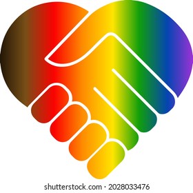 icono de la mano que está formando el corazón blanco LBGT color, como símbolo de asociación o relación de LGBT.