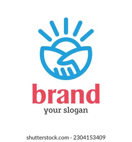 Shake hand logo, creative sun symbol for company