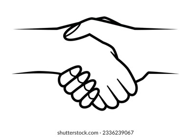 shake hand logo icon drawing in black and white cartoon vector
