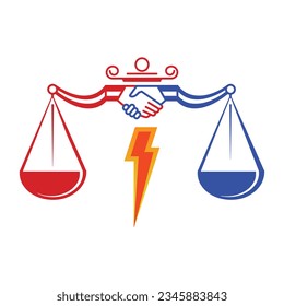 Shake hand on law court with thunder. Unique design for a lawyer's office or law firm, suitable for court hearings that will fight each other with their respective lawyers.  Resistance in court.