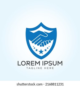 shake hand shield protective Logo Template In Modern Creative Minimal Style Vector Design