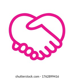 Sacudir la mano con el símbolo de la ilustración del vector de amor, contorno, aislado en blanco