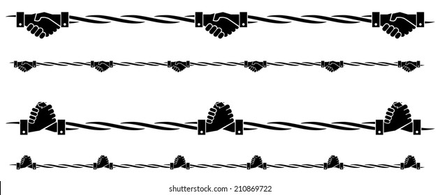 shake hands barb wire symbol on isolated backgroud  