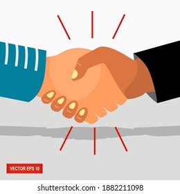 
Shake hands with business partners. Vector flat style illustration