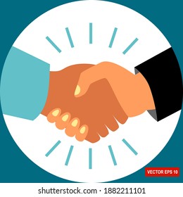 
Shake hands with business partners. Vector flat style illustration