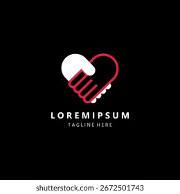 Hand schütteln Herz Logo Design Vektor