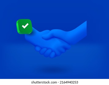 Schütteln Sie die Hände Symbol mit grünem Markierungsbild. 3D-Vektorgrafik