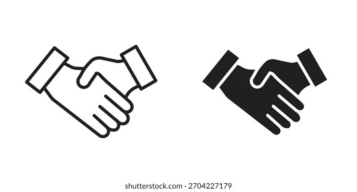 Shake hands icon in thin stroke and flat style.